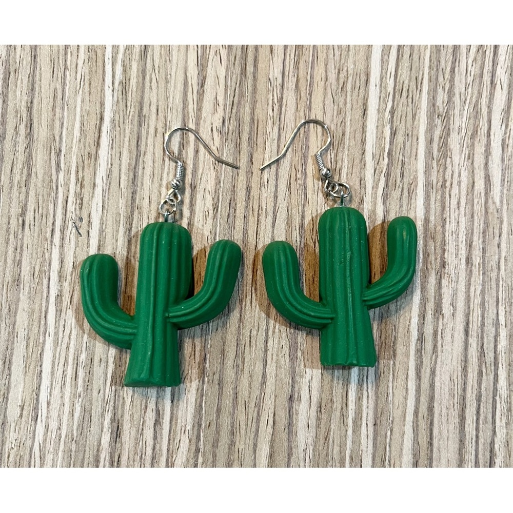 Polymer Clay Earrings-Green Cactus.